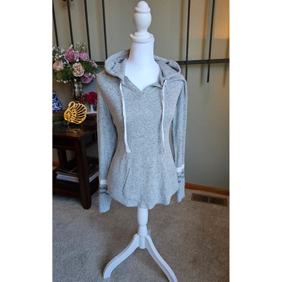 Market & Spruce Tops - Market & Spruce Hoodie Womens S Gray Soft Knit Striped Cuffs Pullover